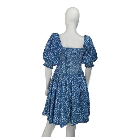 Hyacinth House NEW Blue Micro Floral Smocked Short Sleeve Mini Dress Size Small - Picture 5 of 7